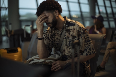troubled man at the airport