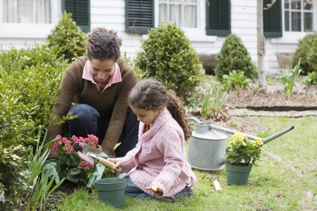 mother and daughter in the garden